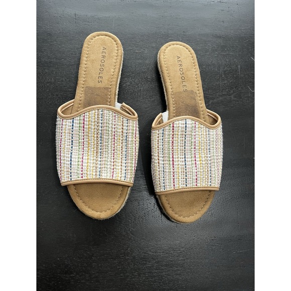 AEROSOLES Shoes - Aerosoles Denville Women 12 MultiColor Striped Espadrille Slide Sandals Tan Boho